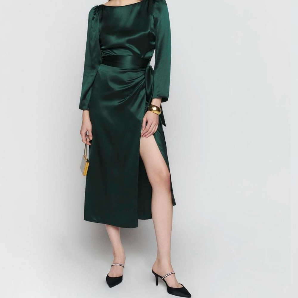 Reformation silk boat neck wrap dress